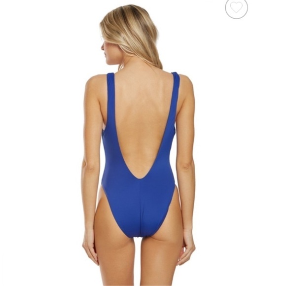 The Bikini Lab One Piece Swimsuit Women Large Blue Front Tie Plunging V Neck N - Picture 2 of 10